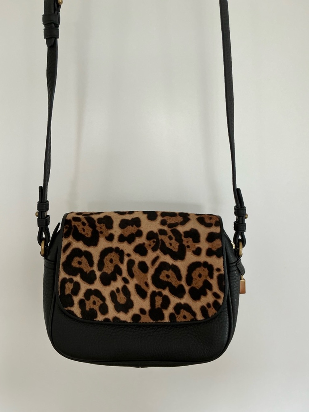 NWT J. Crew Leopard Print Flap Crossbody Bag - Black